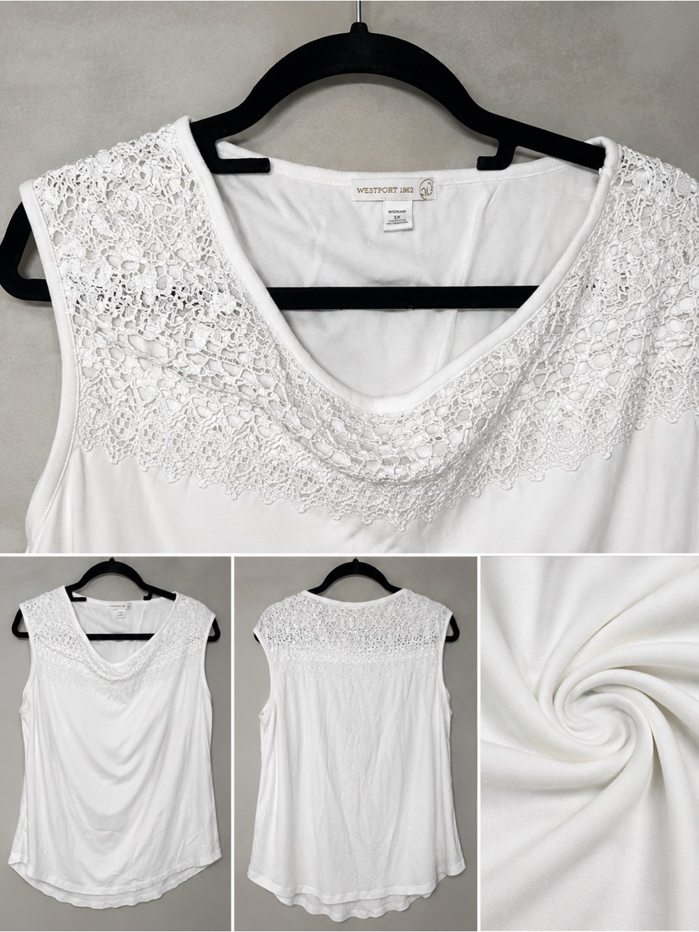 Westport White Crochet Yoke Sleeveless Blouse